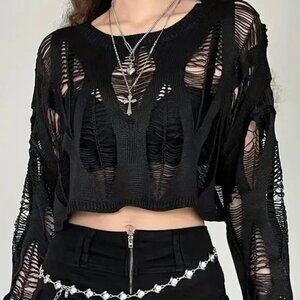 Grunge Cutout Cropped Long Sleeve Sweater Top
